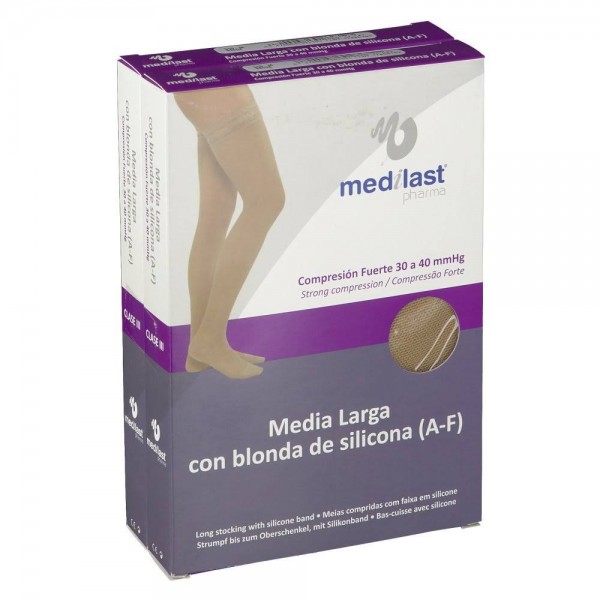medilast media larga con blonda compresion fuerte beige talla m
