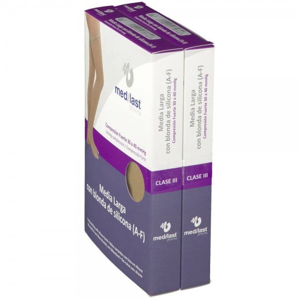 medilast media larga con blonda compresion fuerte beige talla l