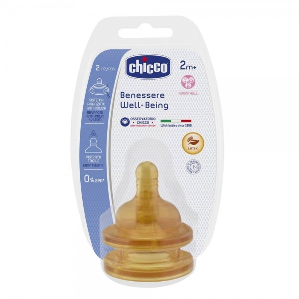 chicco tetina boca ancha caucho flujo regulable 2m 2 unidades