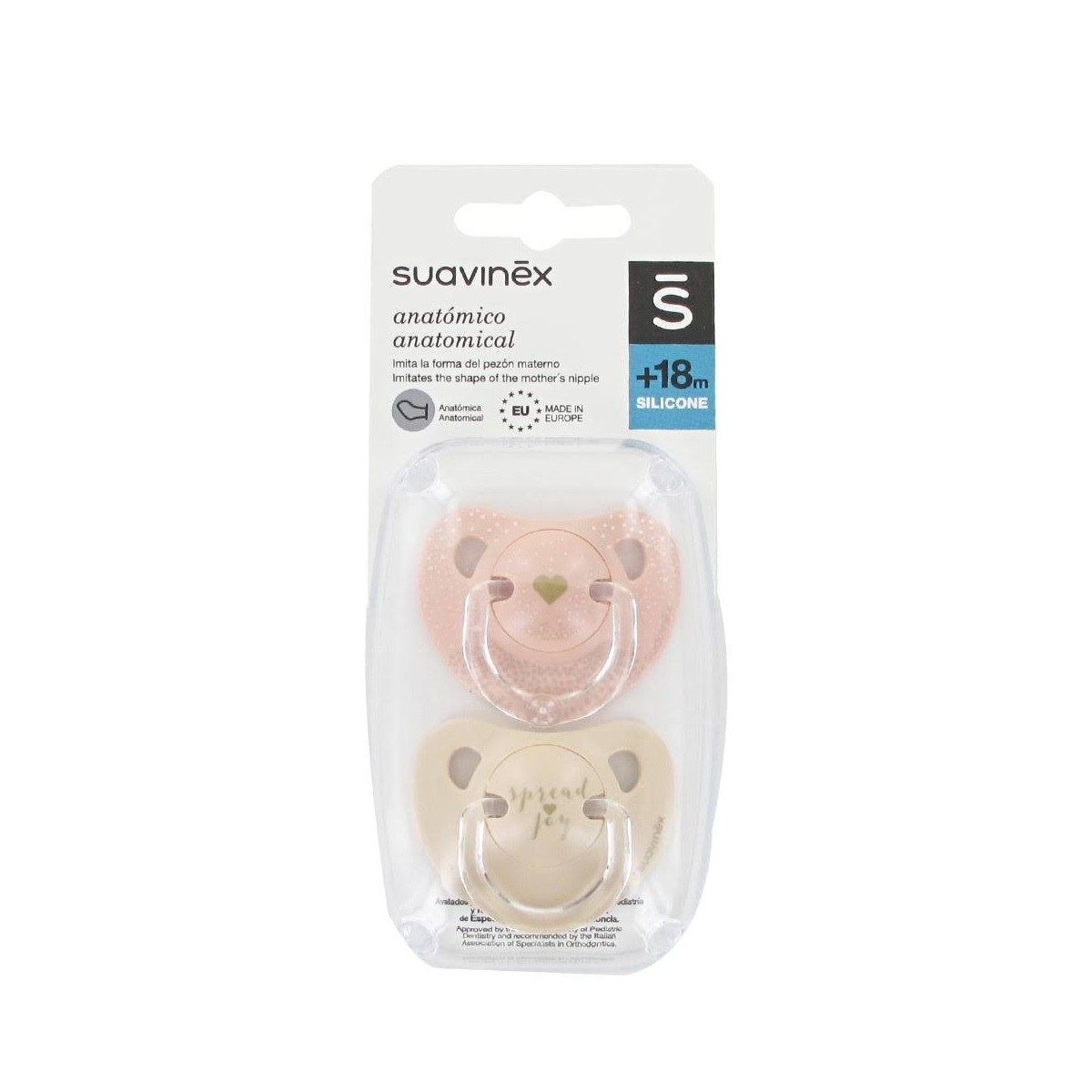 suavinex chupete anatomico silicona 18m 2uds