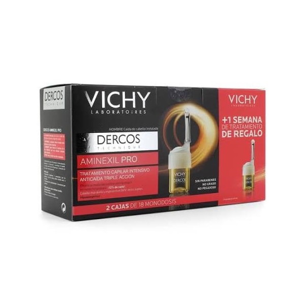 vichy dercos aminexil pro hombre tratamiento capilar anticaida triple accion 2 cajas de 18 monodosis 7 monodosis de regalo